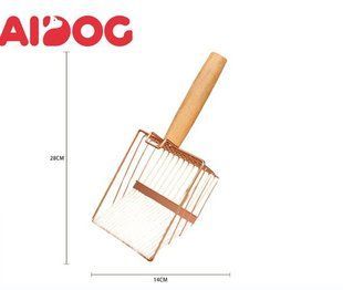 Совок для лотка для кота Aidog з квадратним дном та гачком рожеве золото металевий з дерев'яною ручкою 28х14 см - PE95005